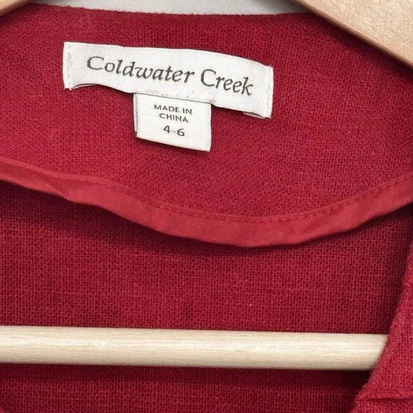Coldwater Creek women’s Lt Wt Jacket sz 4-6 Red Linen Rayon 3/4 Sleeves - Picture 3 of 9